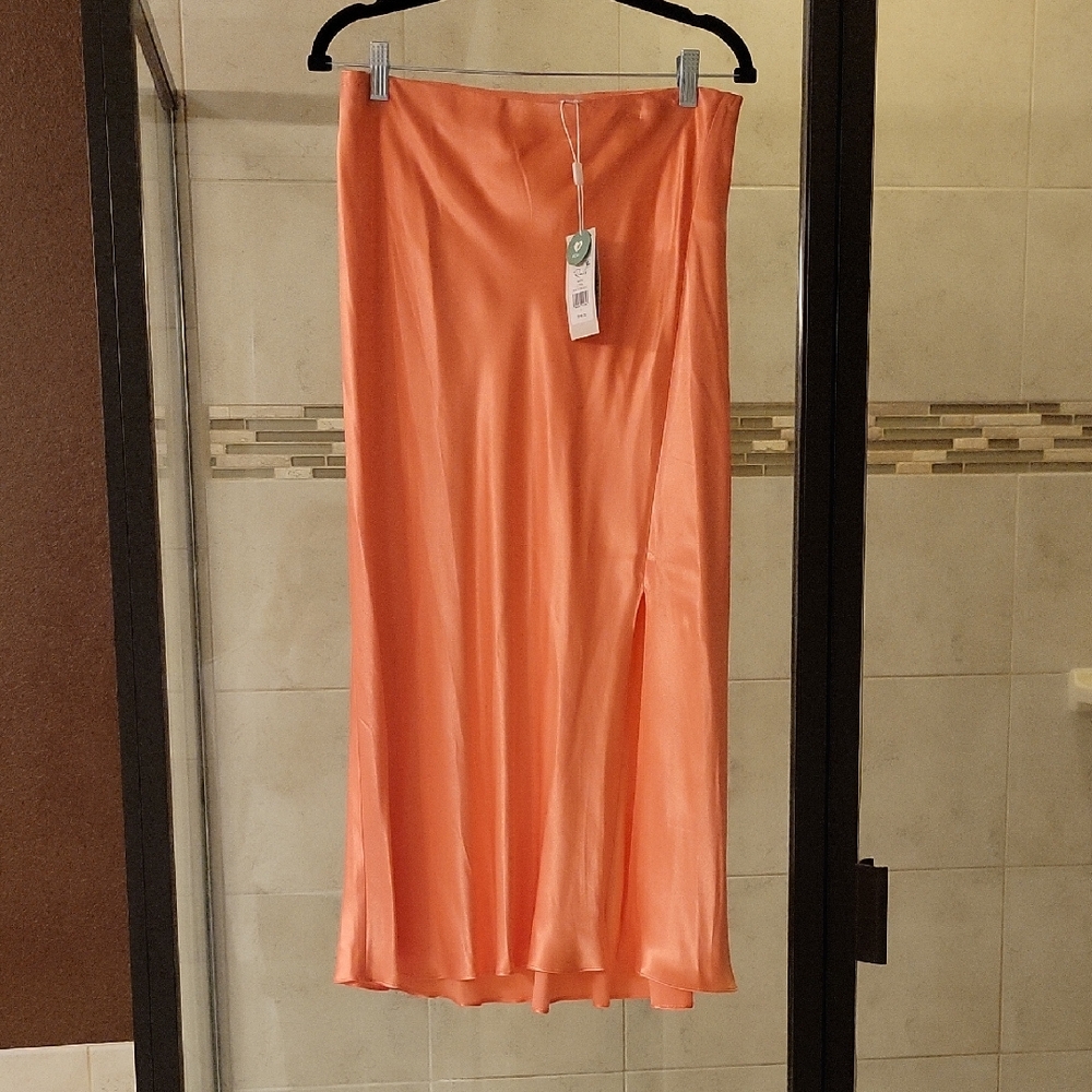 Rails Coral Satin Maxi Slip Skirt